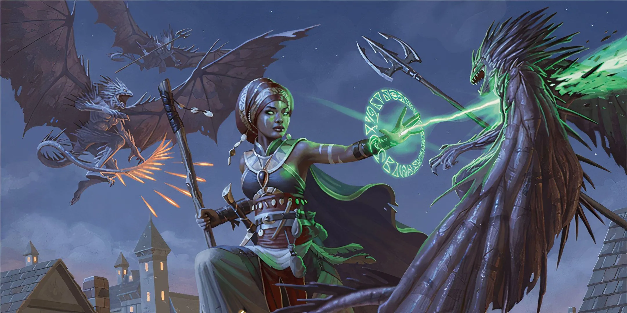 Một pháp sư đang truy đuổi trên mái nhà ở Waterdeep trong Dungeons &amp; Dragons, gợi nhớ tầm quan trọng của việc chuẩn bị phép thuật mỗi ngày trước cuộc phiêu lưu.