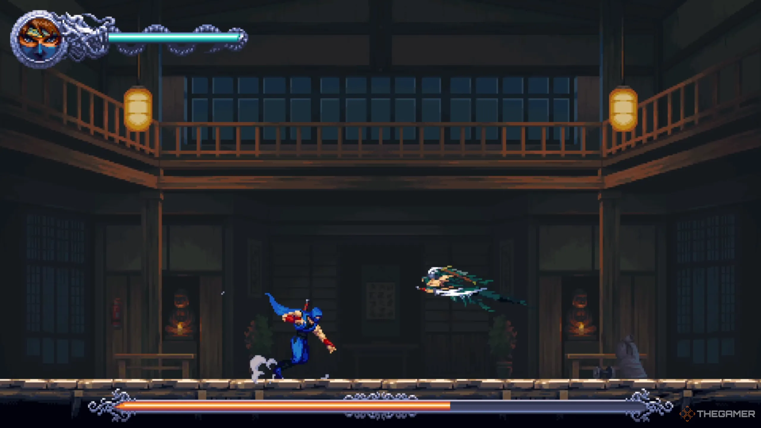 Ryu Hayabusa thi triển Phi Yến Hồi Đáo, chiêu thức trứ danh khiến Kenji phải cẩn trọng né tránh trong Ninja Gaiden: Ragebound.