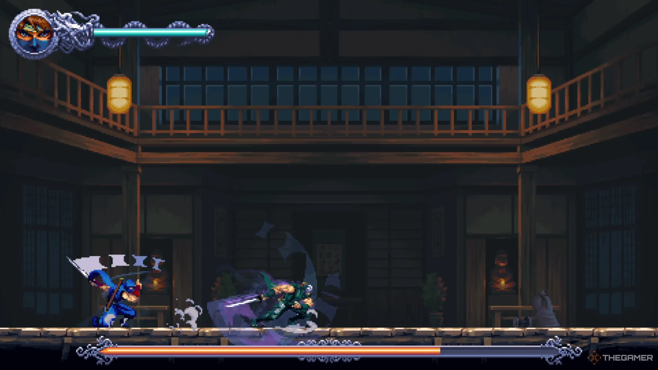 Ryu Hayabusa thực hiện chiêu tam liên kích mạnh mẽ, mở đầu cho chuỗi tấn công hiểm hóc trong trận đấu Ryu's Test.