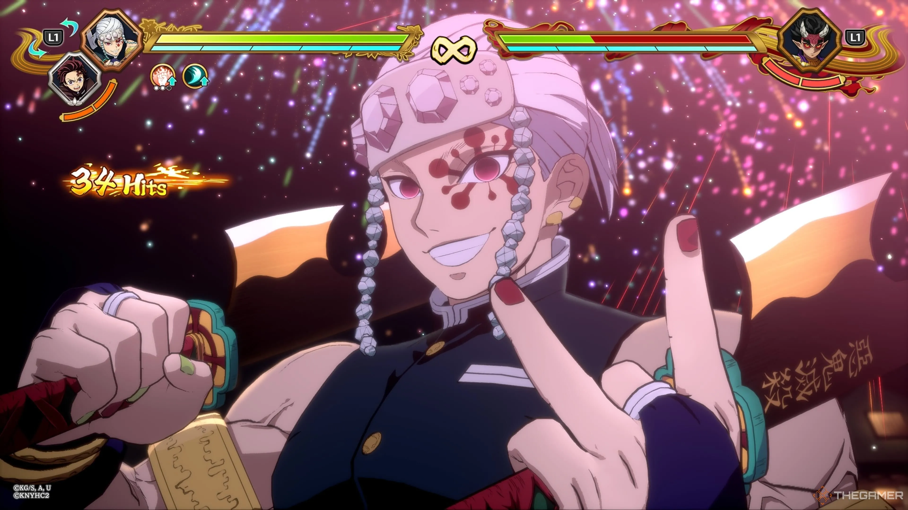 Tengen Uzui thi triển chiêu cuối mãn nhãn trong Demon Slayer: The Hinokami Chronicles 2