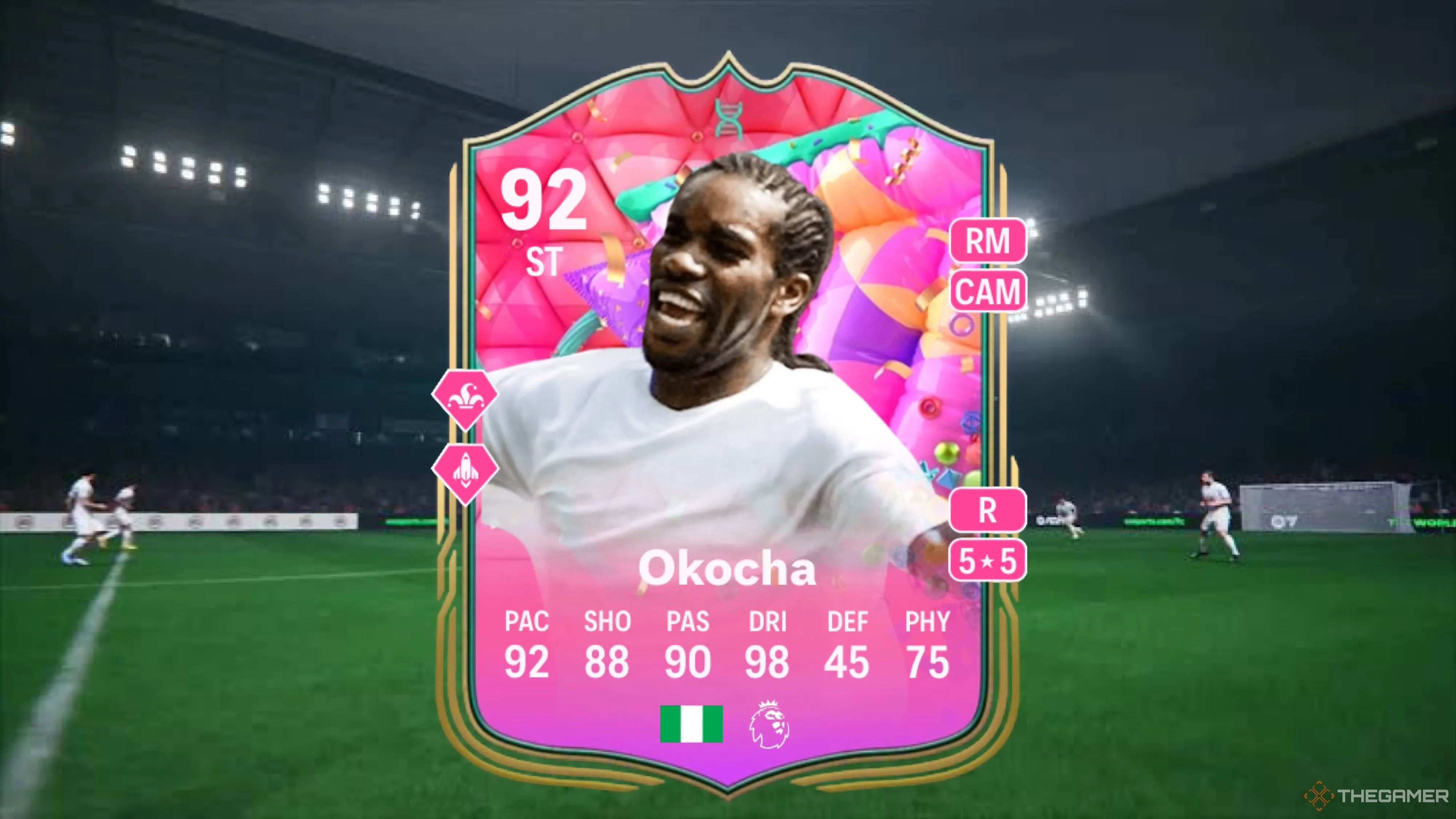 Thẻ bài của huyền thoại Jay-Jay Okocha, minh họa khả năng chiêu mộ các biểu tượng bóng đá trong chế độ Career Mode mới của EA FC 26.