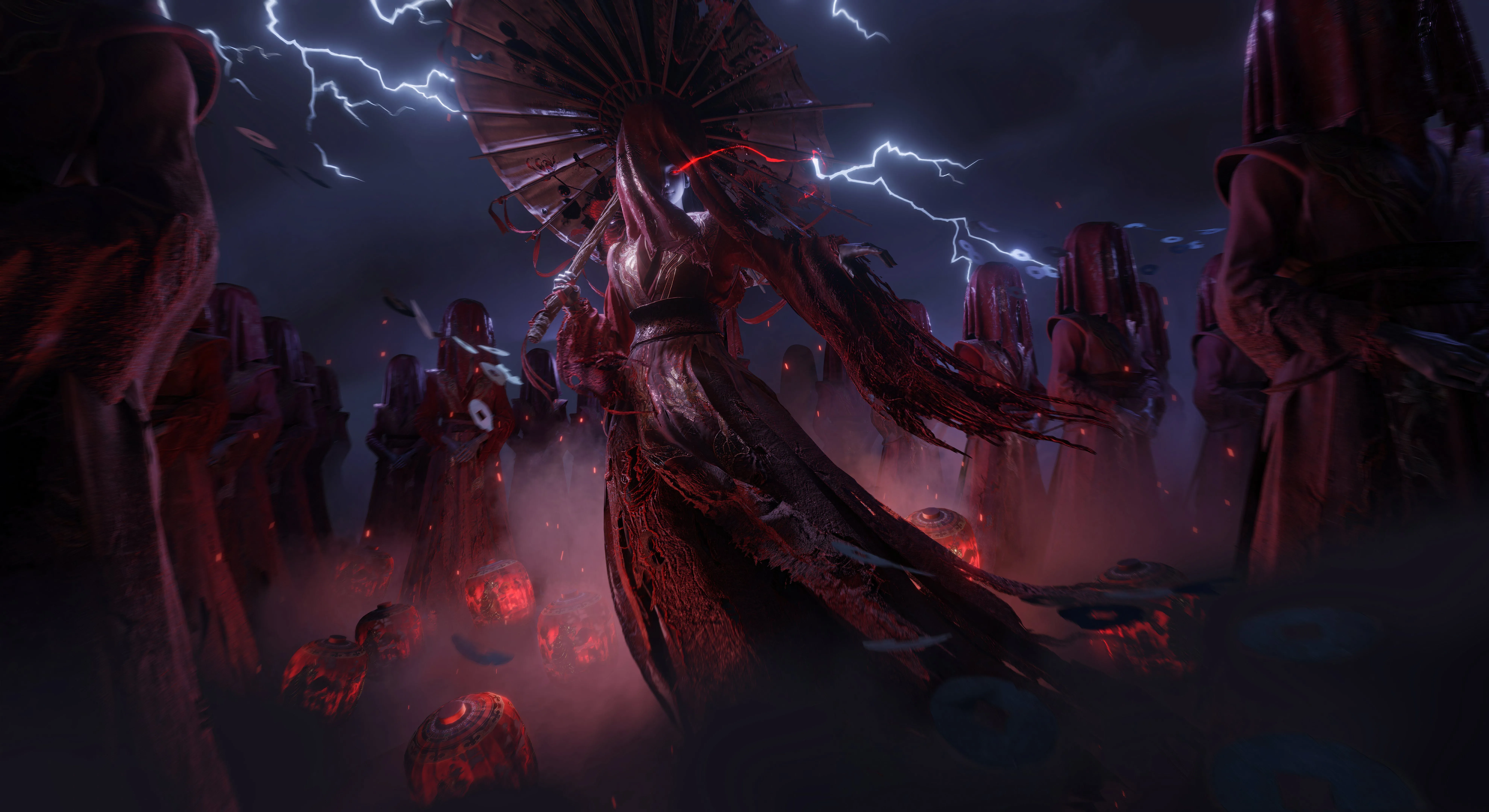 Trận chiến khốc liệt với boss Ghost Noble trong Where Winds Meet, thể hiện hệ thống chiến đấu đa dạng.