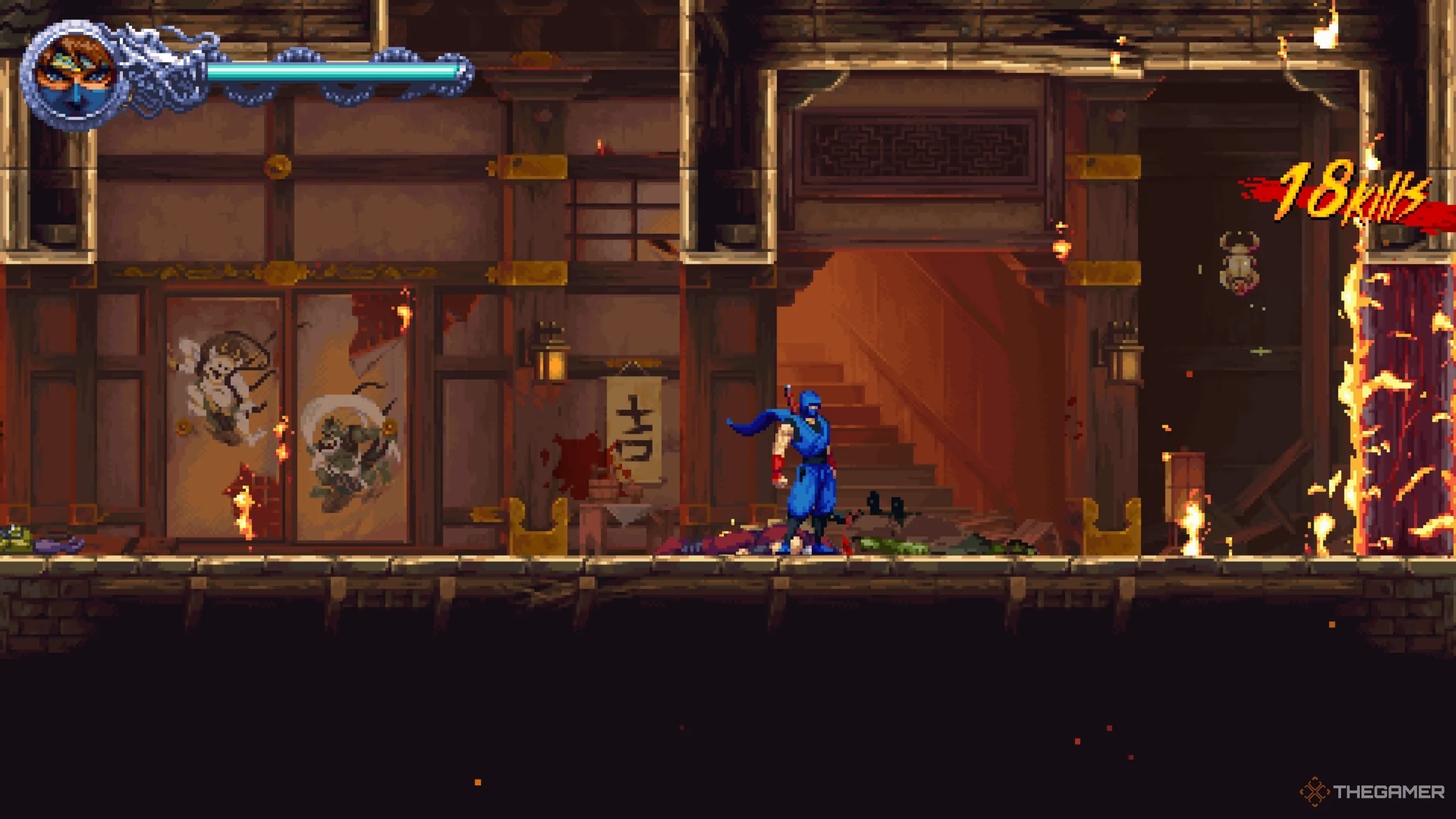Vị trí Golden Scarab đầu tiên trong màn chơi Seized by Dark Forces của Ninja Gaiden: Ragebound.