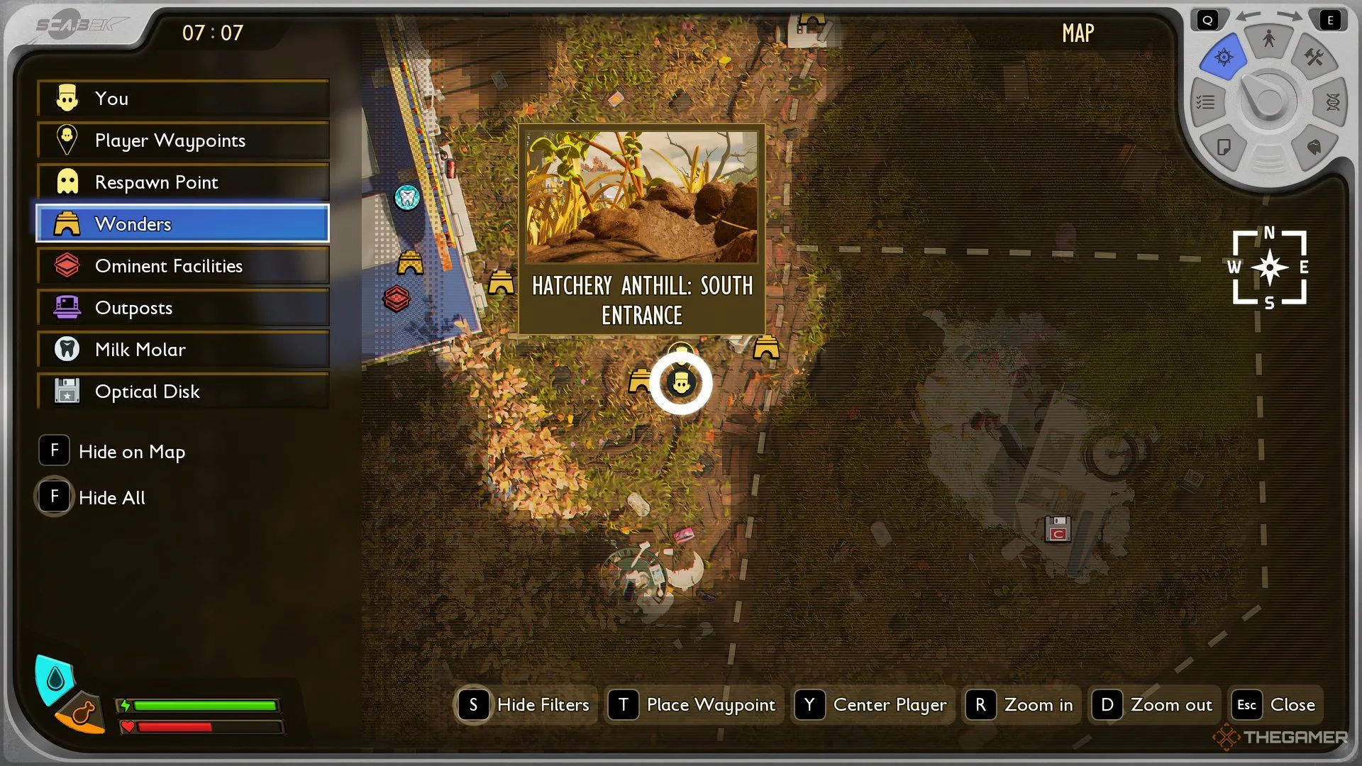 Vị trí Tổ Kiến Ấp Trứng (Hatchery Anthill) trên bản đồ Grounded 2, nơi game thủ dễ dàng tìm thấy Kiến Lính Đỏ.