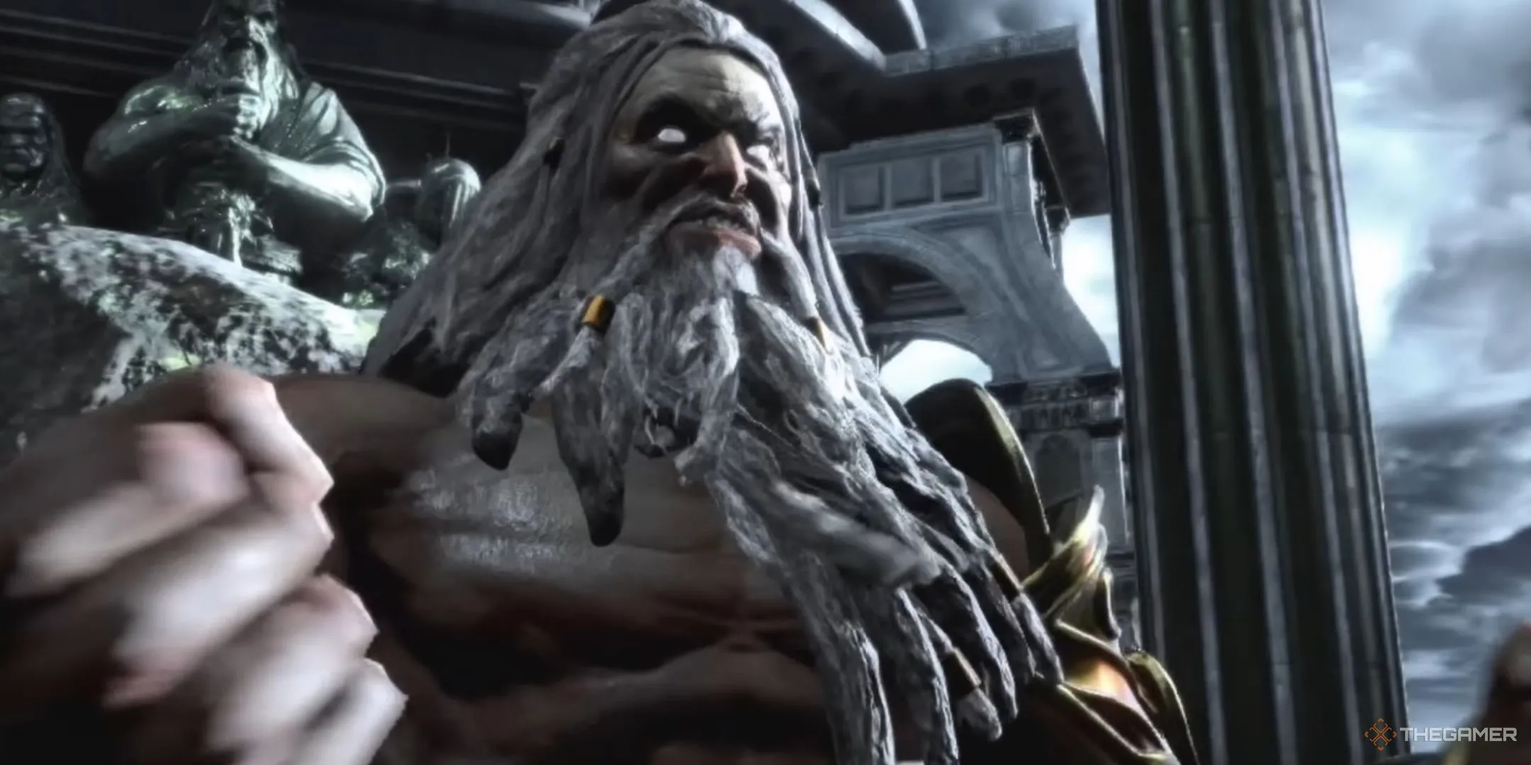 Zeus uy nghi trong God of War 3, thể hiện vẻ ngoài quyền lực nhưng ẩn chứa sự tàn bạo