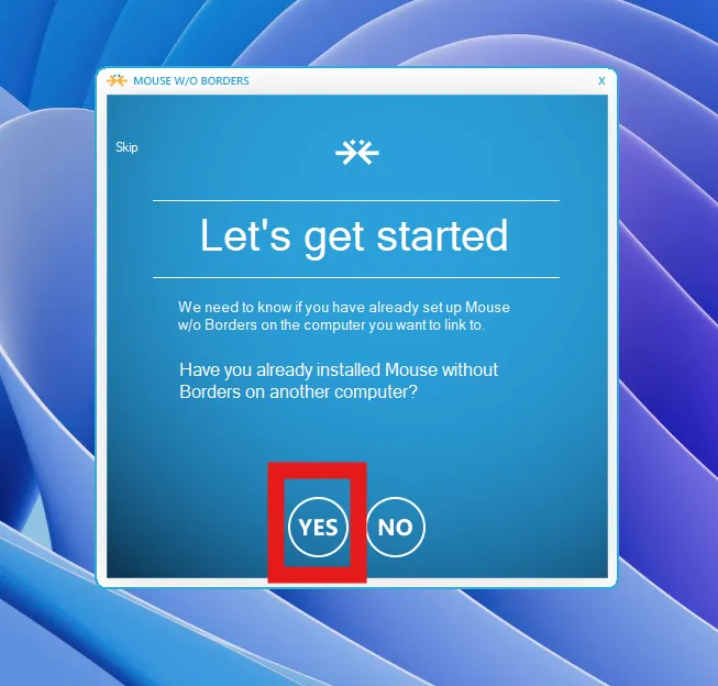 Ảnh minh họa bước chọn tùy chọn kết nối giữa hai máy trong Mouse Without Borders