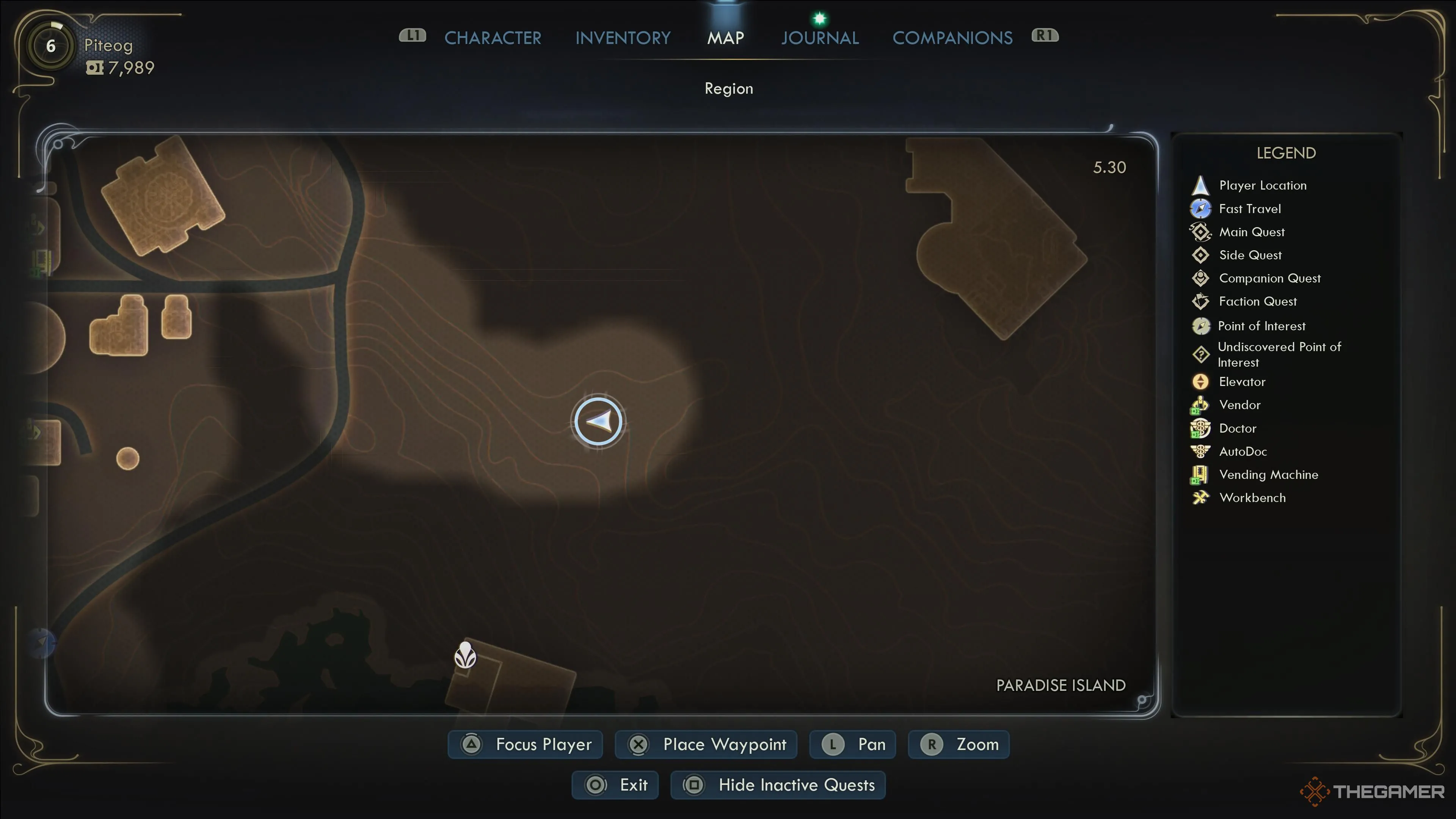 Bản đồ vị trí Betsy Szmuch trên Paradise Island, gần Fairfields, chỉ dẫn tài nguyên Heartless Laphoria trong The Outer Worlds 2.