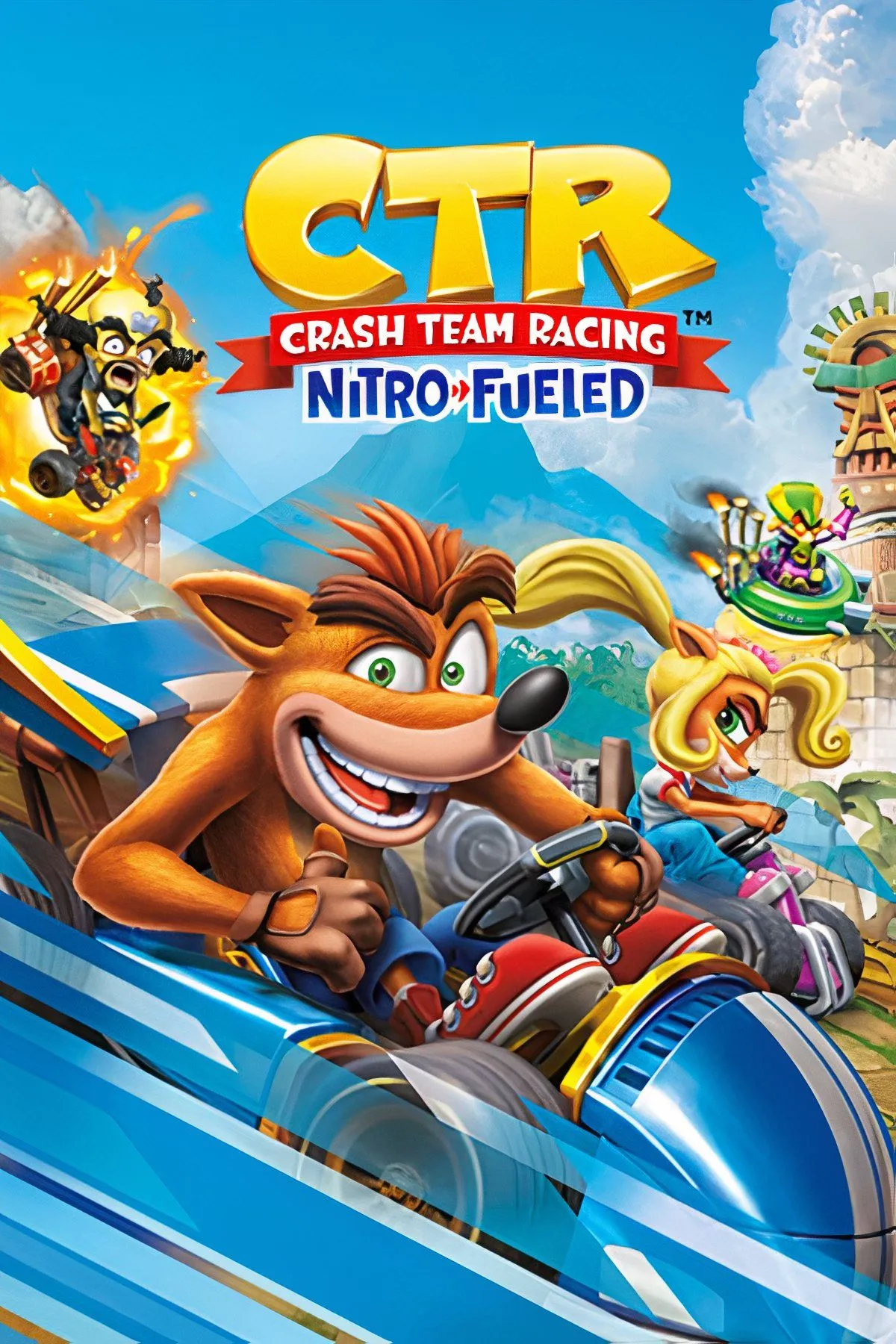 Bìa Crash Team Racing: Nitro-Fueled với hình những chiếc xe kart màu sắc