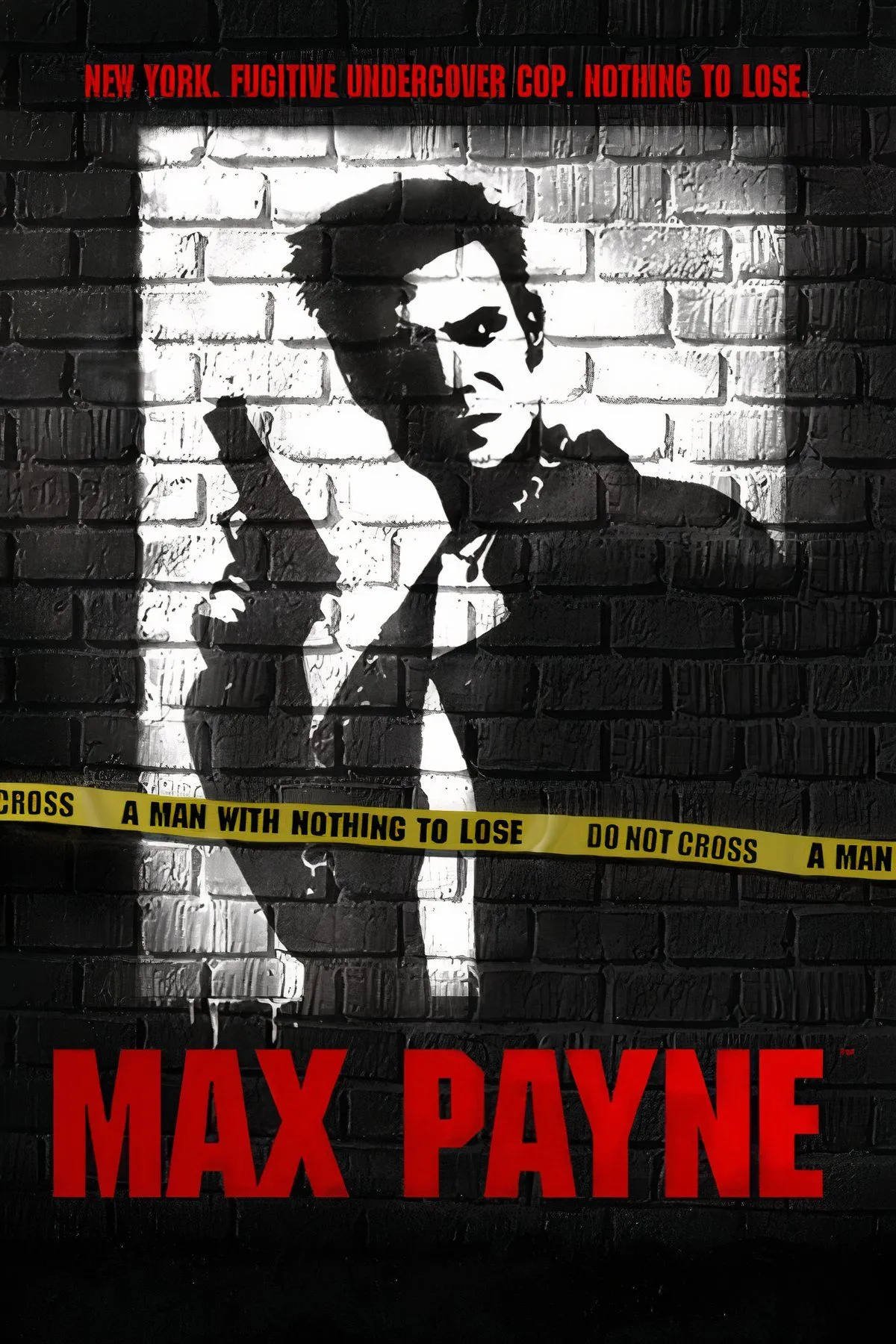 Bìa Max Payne với tông màu u tối, biểu tượng bullet-time của dòng game