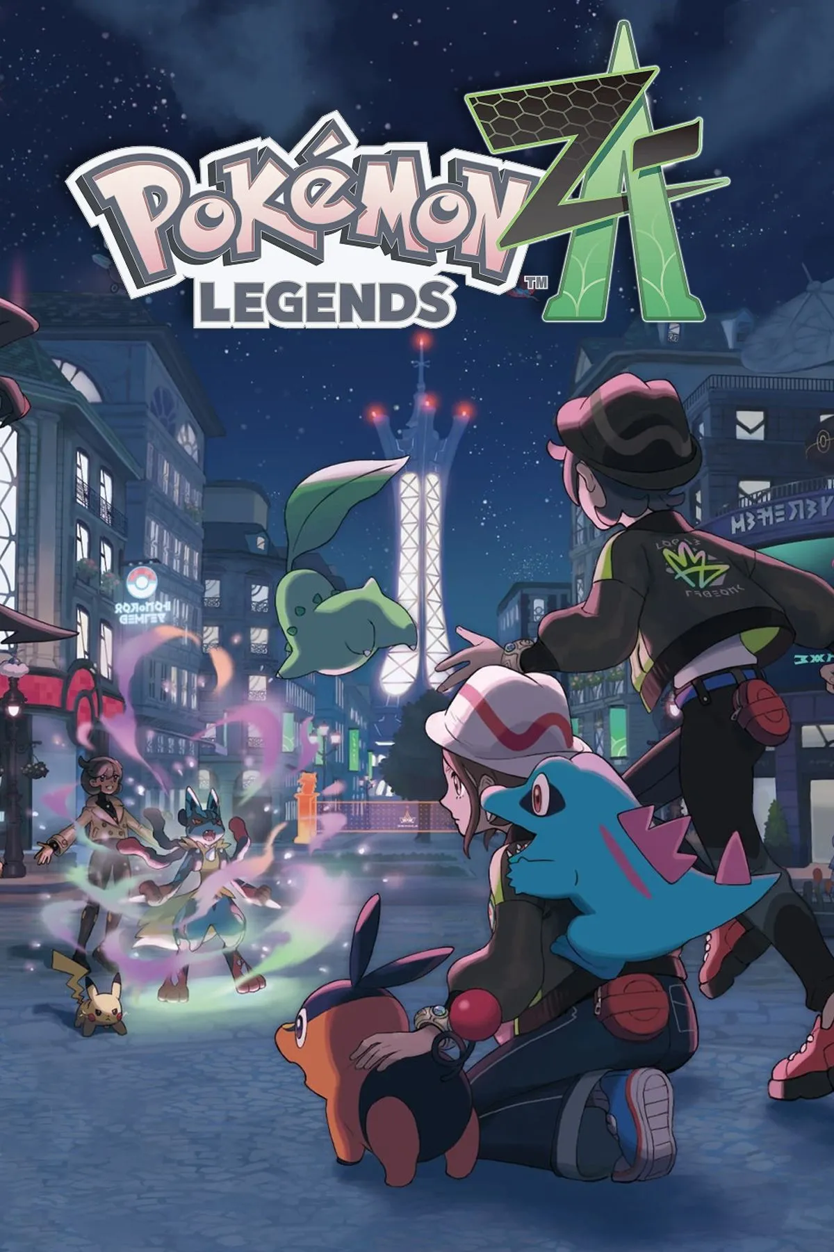 Bìa Pokemon Legends Z-A - Lumiose City, biểu tượng cuộc thi Z-A Royale và chiến đấu thời gian thực