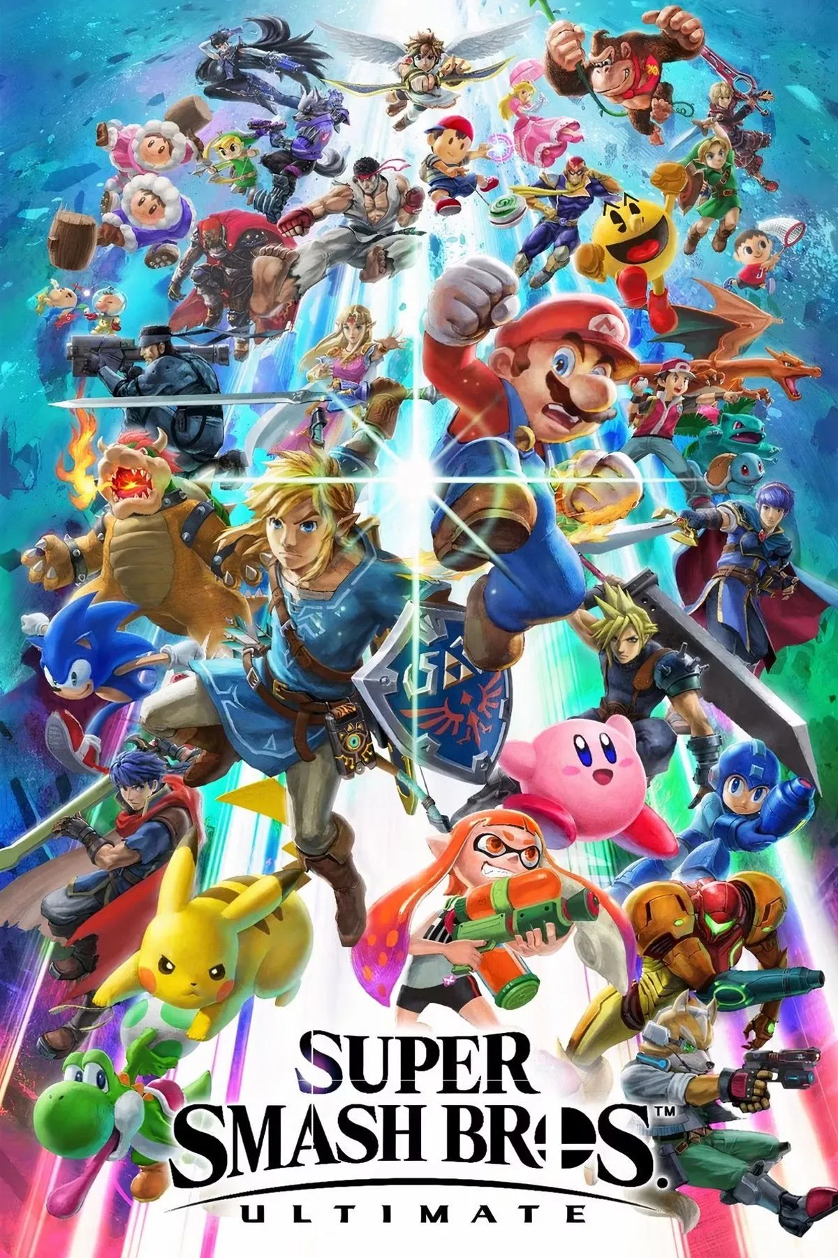 Bìa Super Smash Bros. Ultimate với dàn nhân vật đa dạng từ nhiều IP khác nhau