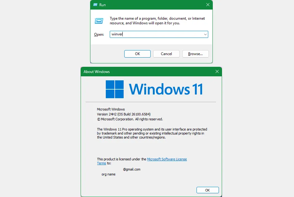 Dialog winver và hộp Run, cách nhanh để kiểm tra phiên bản Windows trước khi cập nhật game hay driver