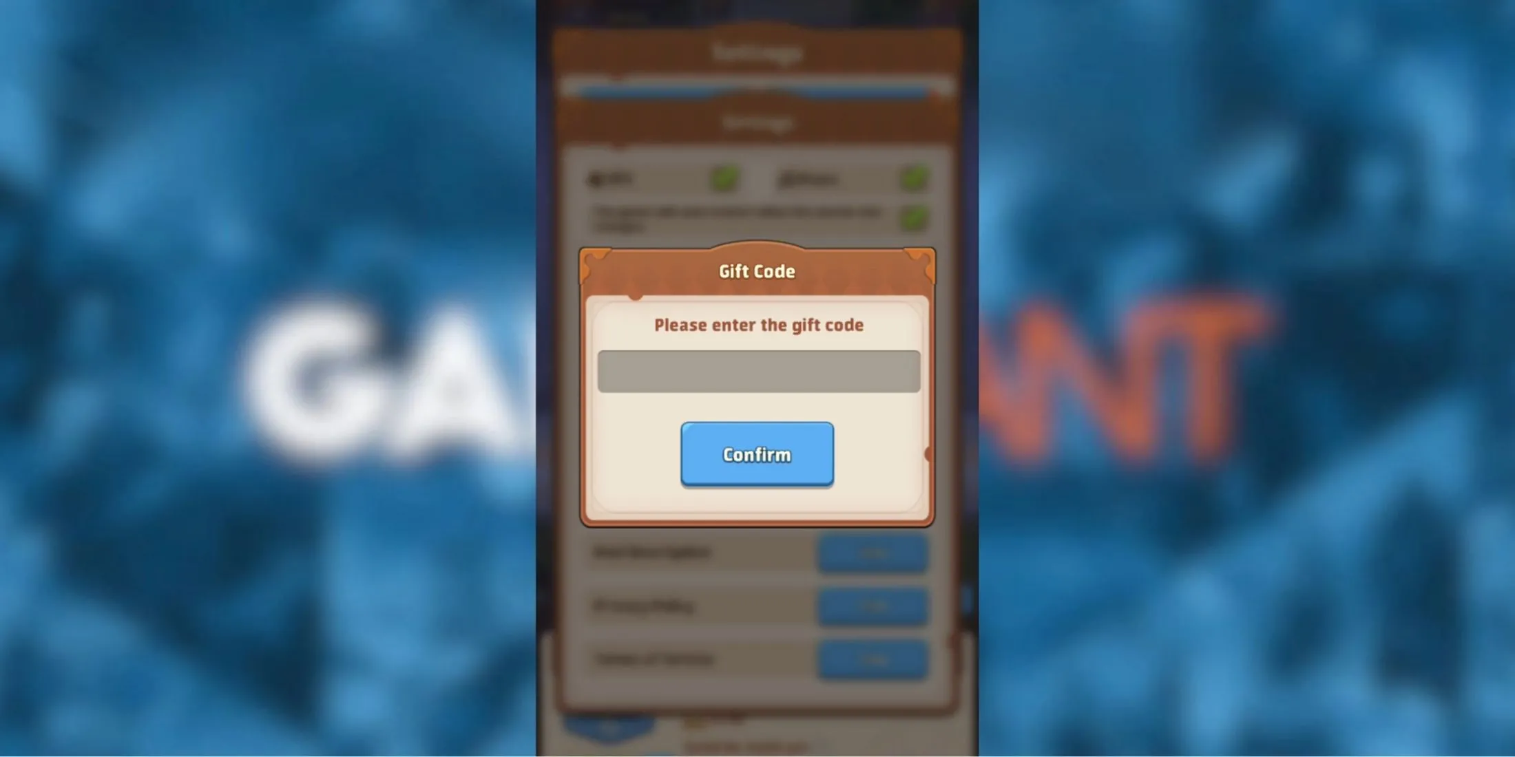 Giao diện đăng nhập mã trong Top Heroes