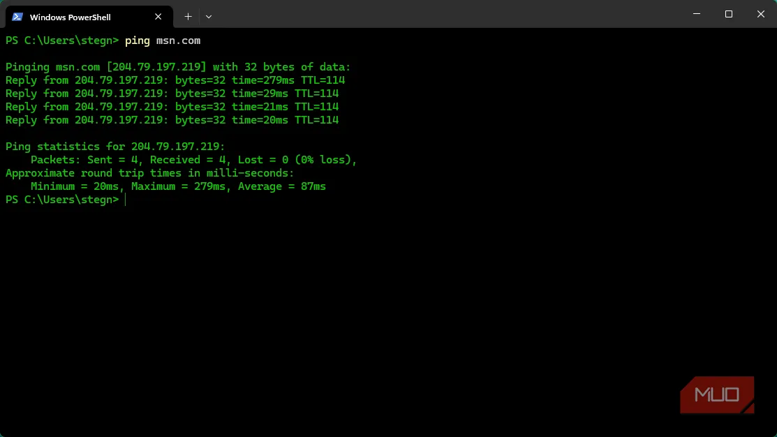 Giao diện lệnh ping hiển thị thời gian phản hồi để kiểm tra mạng