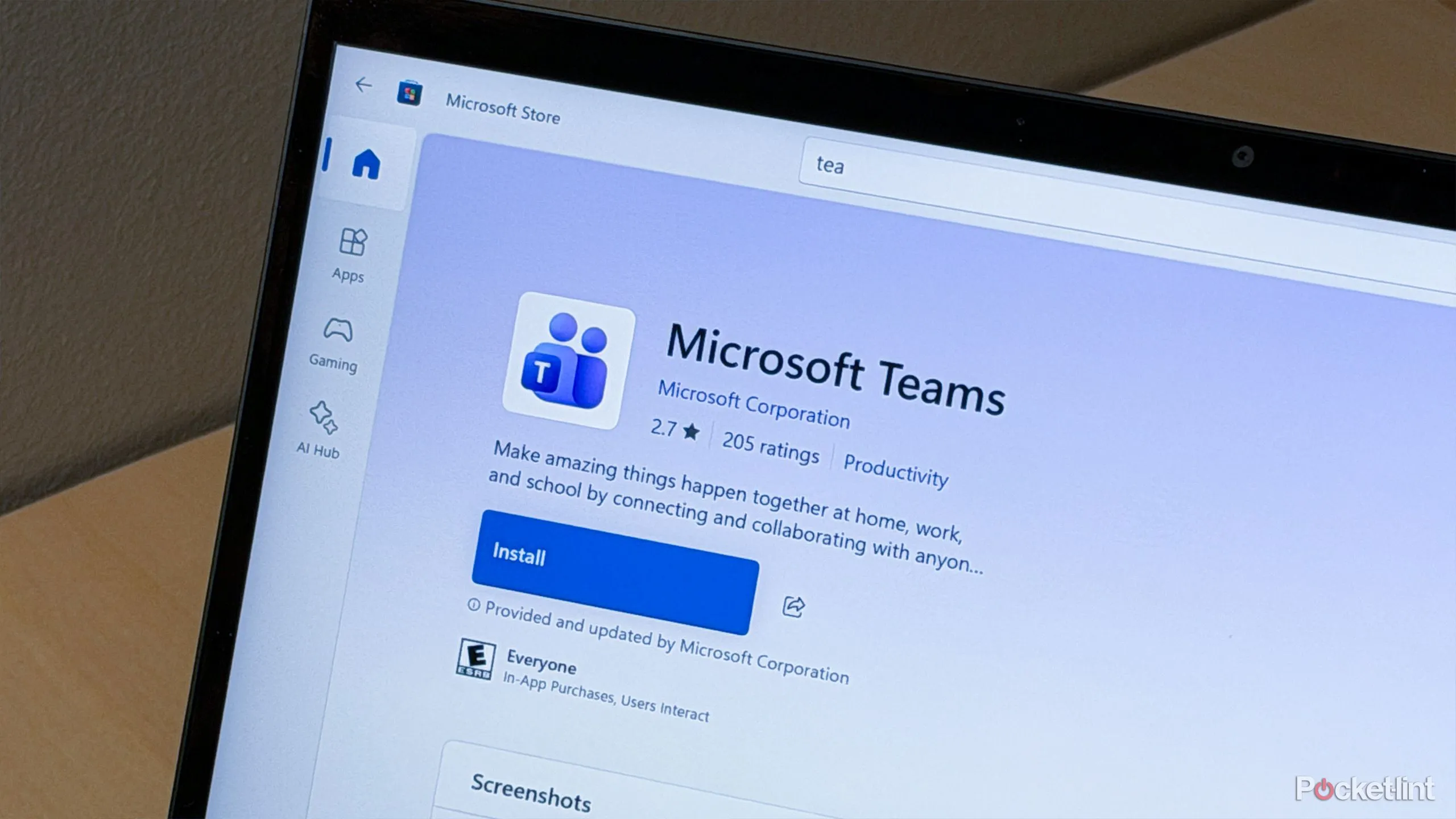 Giao diện Microsoft Teams trên laptop, mô tả tính năng chỉ áp dụng trên desktop và Mac