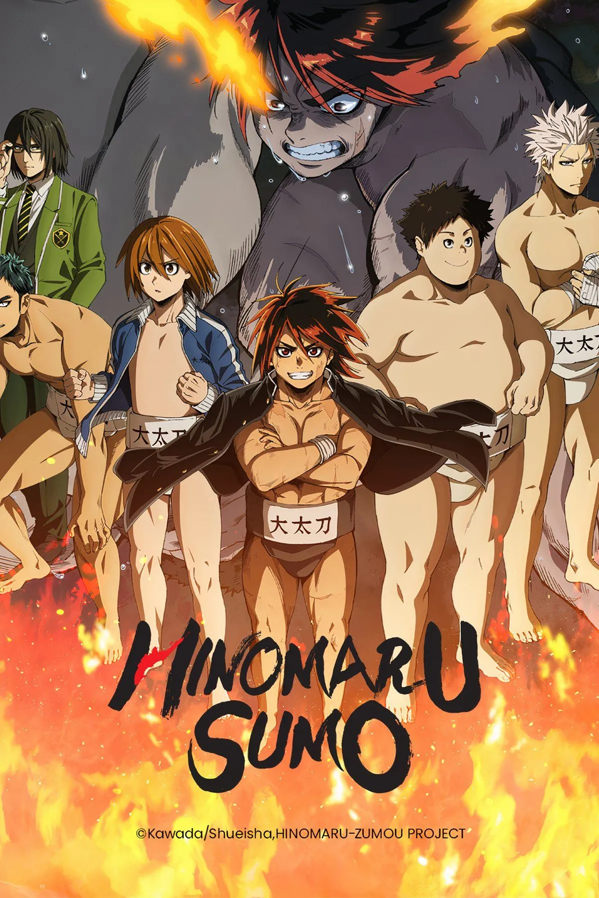 Hinomaru Sumo — poster anime về sumo với nhân vật chính đầy quyết tâm trên sàn đấu