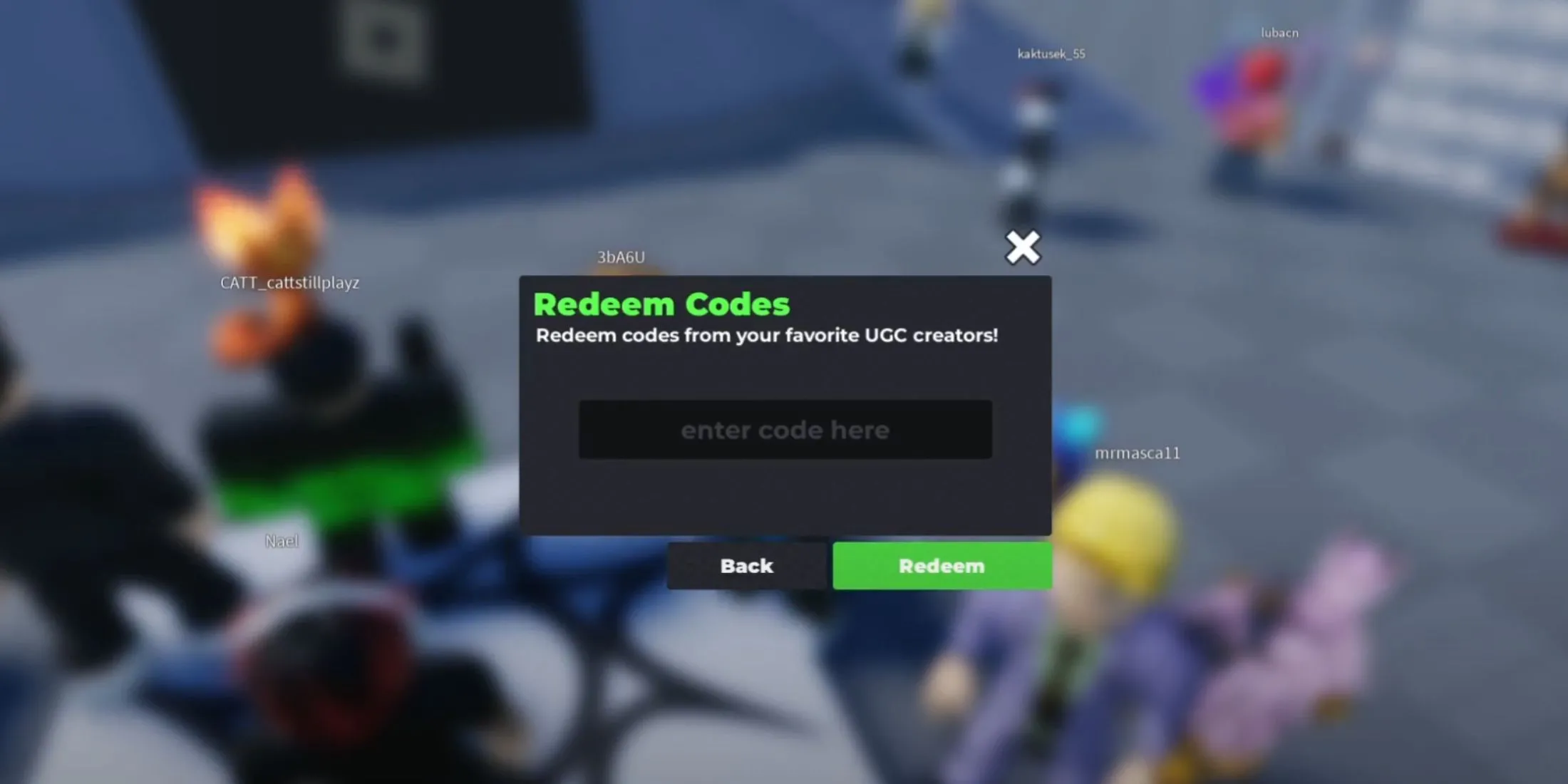 Hộp nhập code trong Flex UGC - hướng dẫn nhập mã Flex UGC