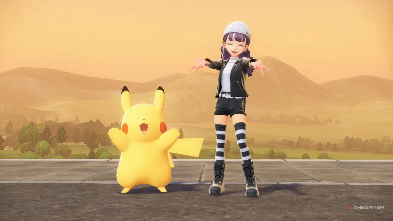 Huấn luyện viên và Pikachu trên mái trong Pokemon Legends: Z-A - TM Điện