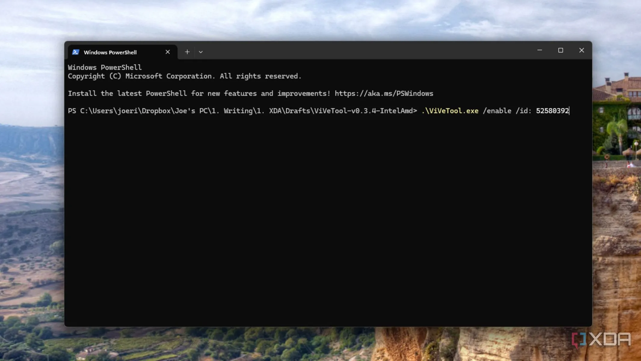 Hướng dẫn bật Full Screen Experience bằng ViVeTool trên Windows 11, minh họa bước thao tác cơ bản