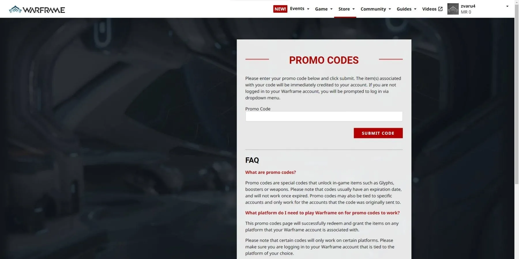 Hướng dẫn nhập mã promo code trên trang chủ Warframe