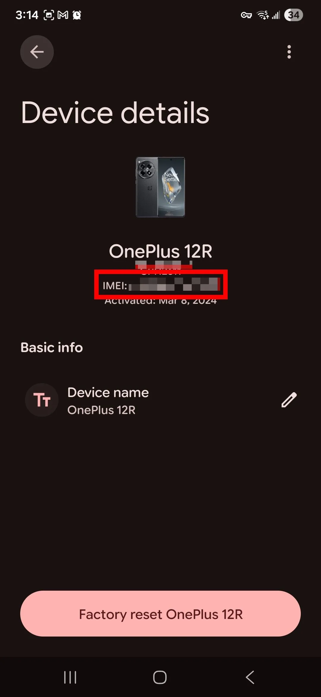 IMEI hiển thị trong ứng dụng Find Hub dưới thiết bị đang chọn