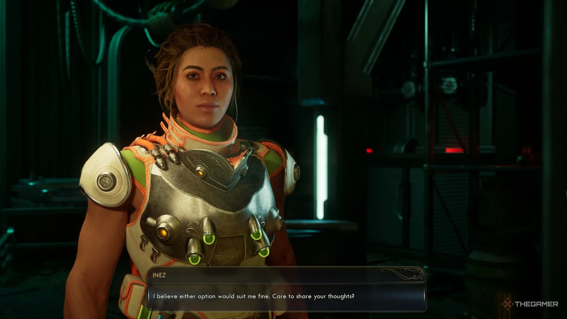 Inez hỏi bạn chọn graft nào để nâng cấp khả năng chiến đấu trong The Outer Worlds 2