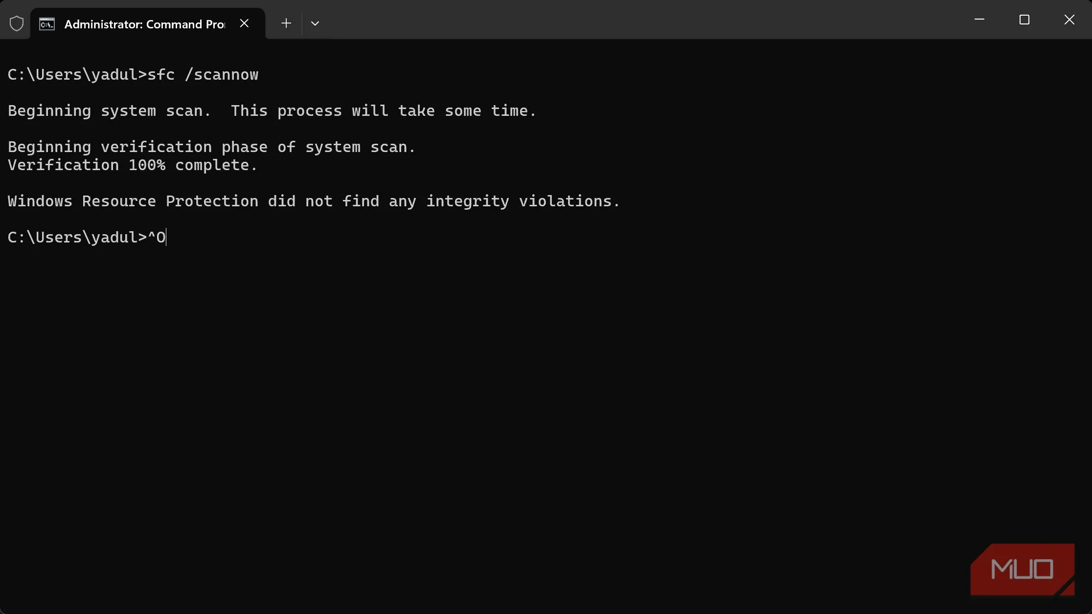 Kết quả quét SFC cho thấy không tìm thấy lỗi trên hệ thống Windows