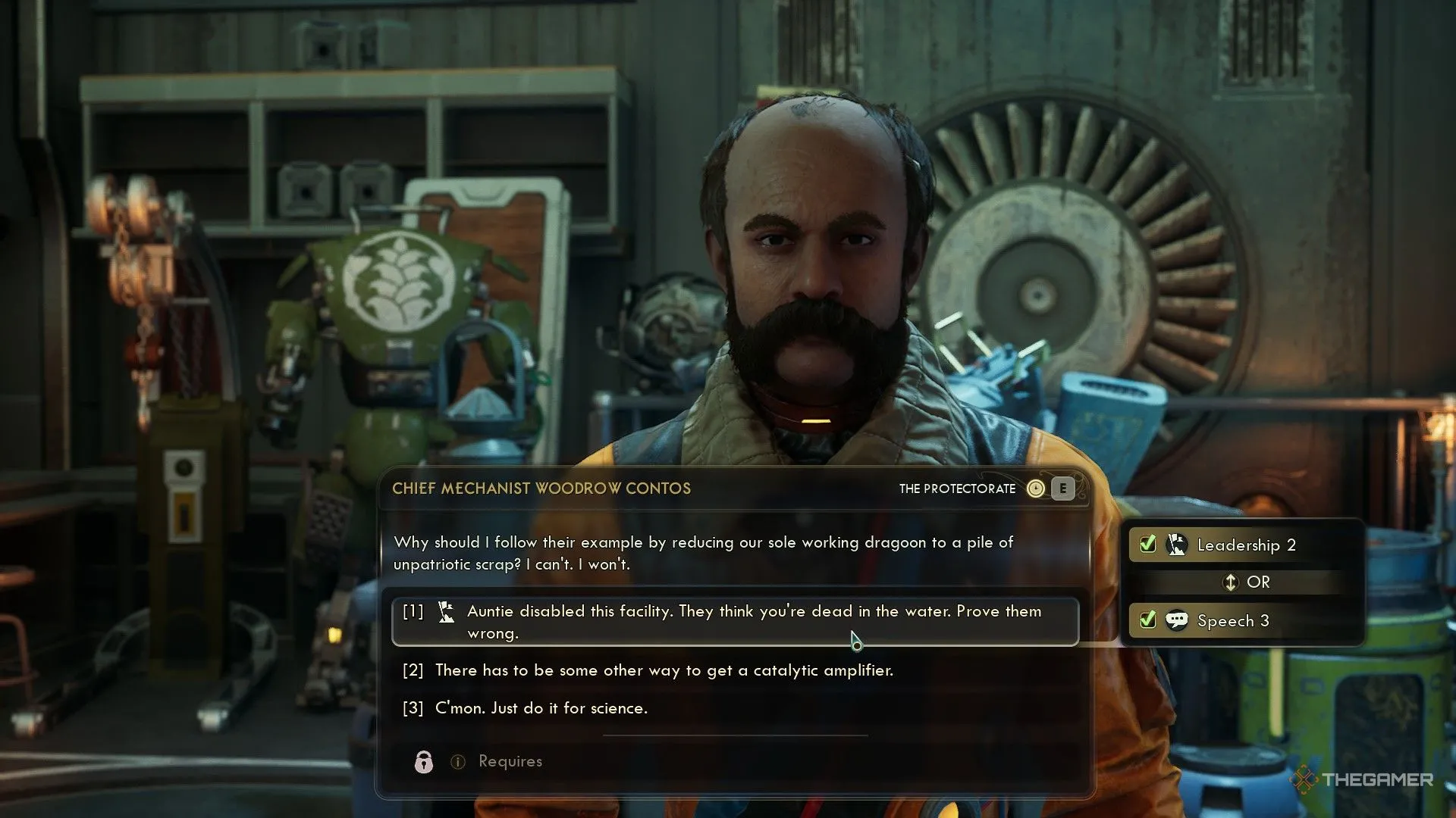 Lựa chọn đối thoại trong The Outer Worlds 2 yêu cầu kiểm tra kỹ năng Leadership hoặc Speech