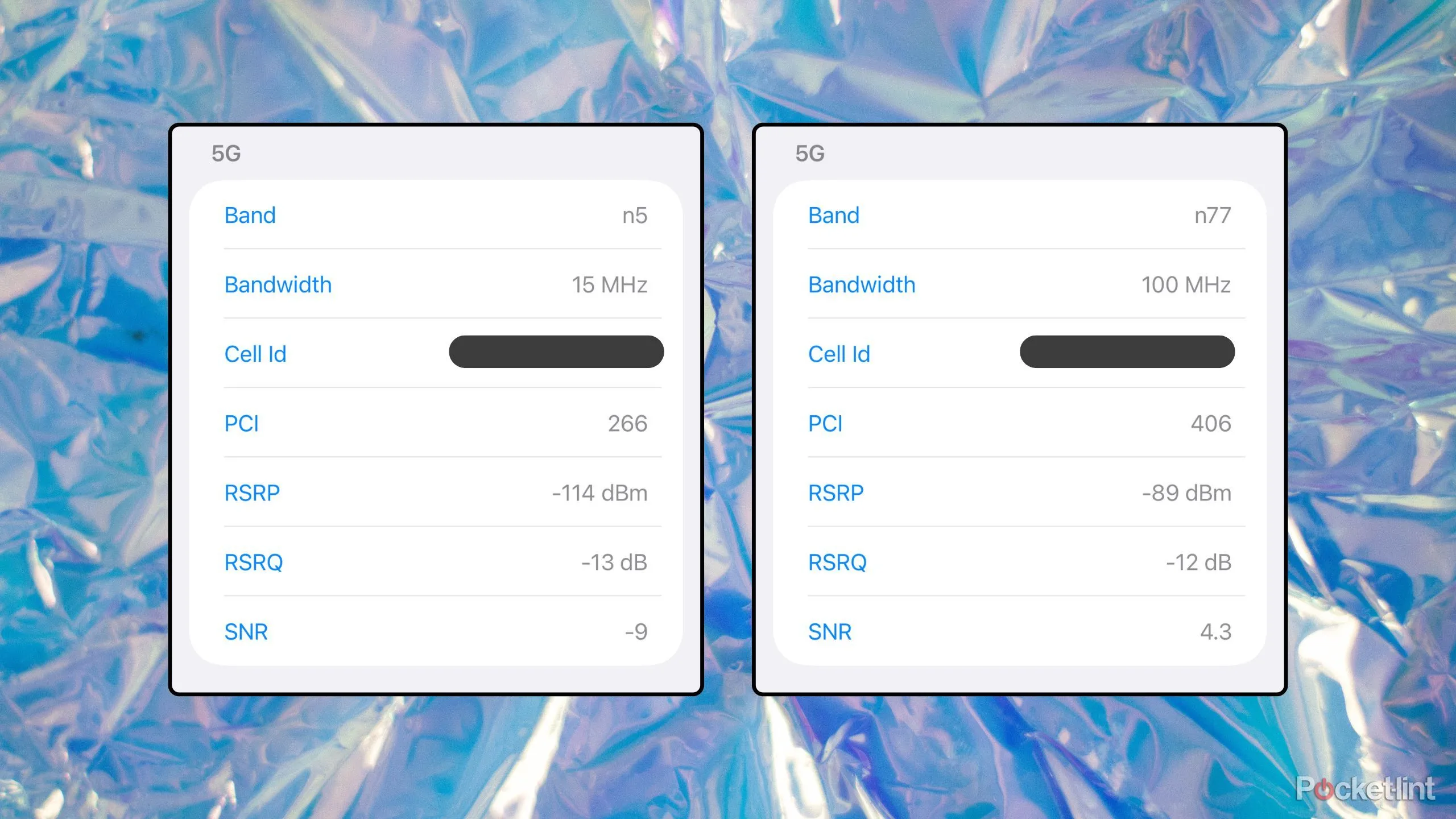 Màn hình Field Test Mode cho thấy RSRP cải thiện khi dùng khuếch đại giấy bạc