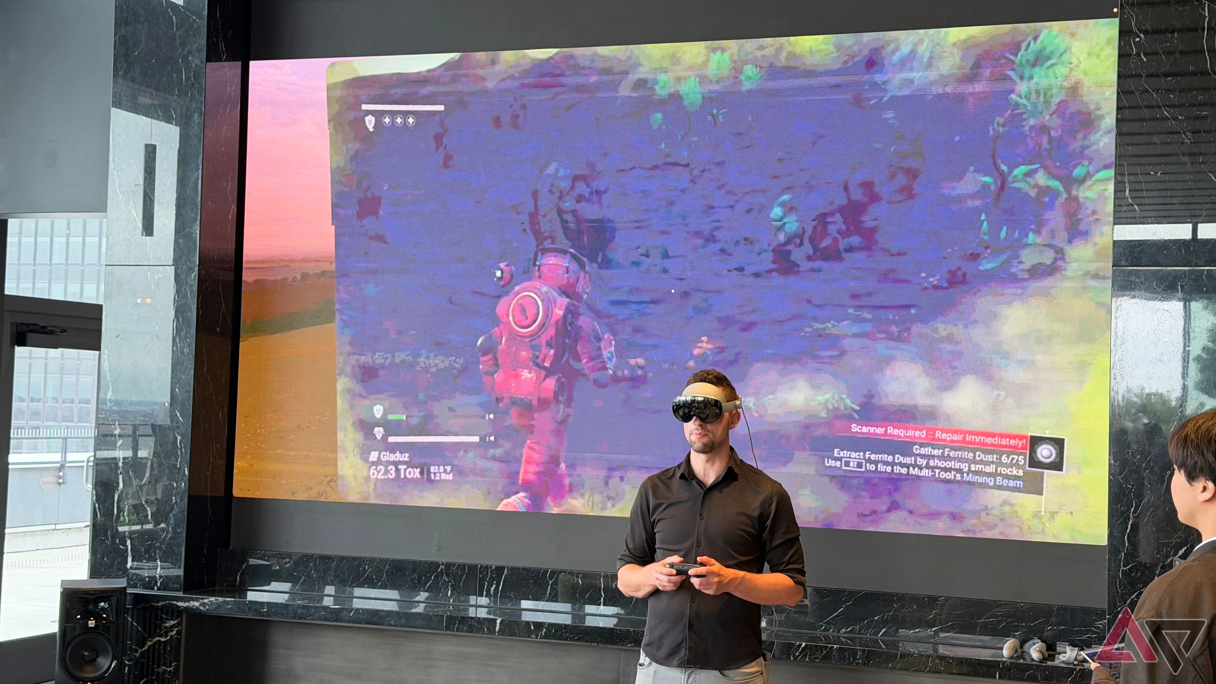 Màn hình Samsung Galaxy XR hiển thị nội dung trò chơi No Man's Sky, minh họa khả năng giải trí lớn khi chơi game