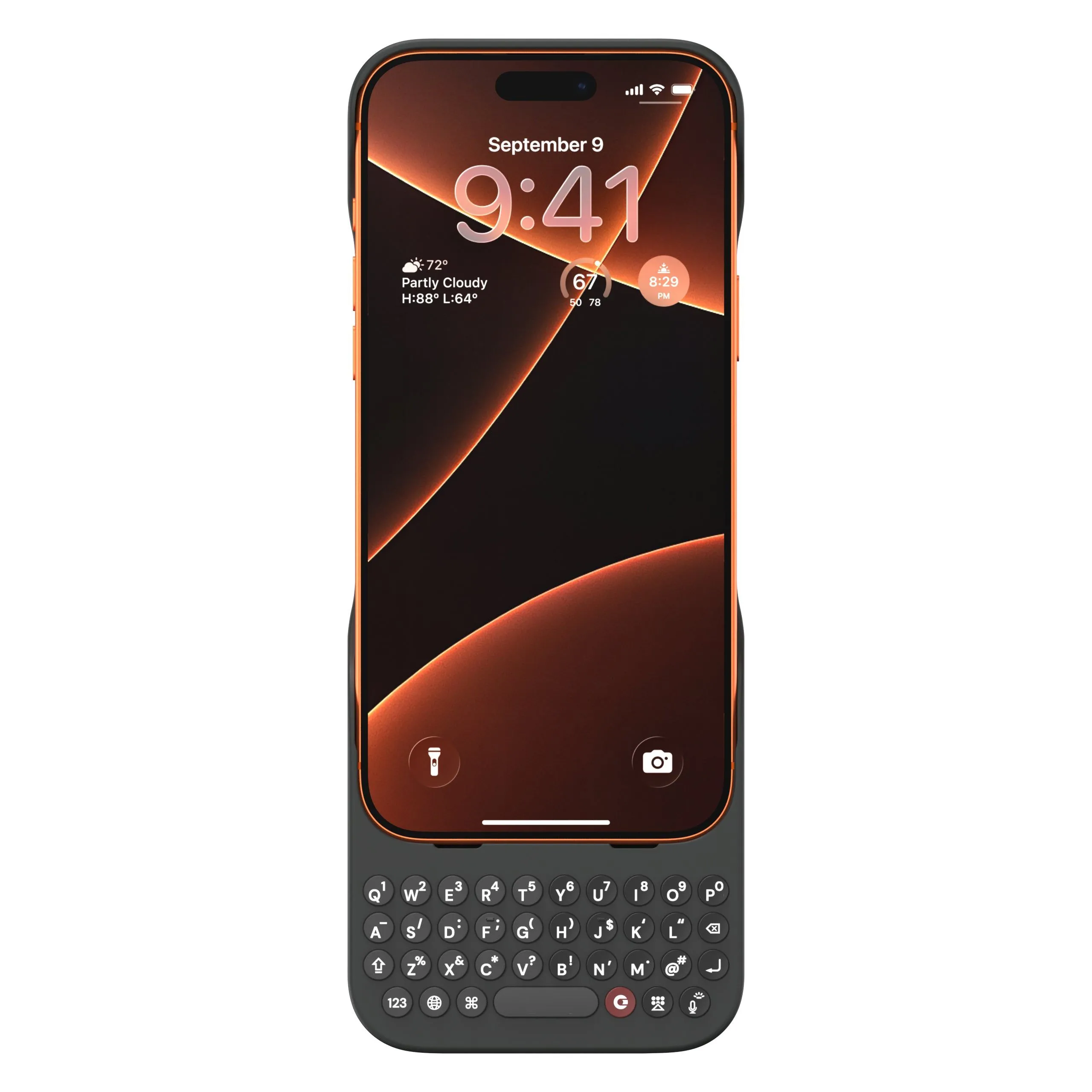 Mặt trước Clicks iPhone 17 Pro màu Onyx hiển thị bàn phím phụ trợ