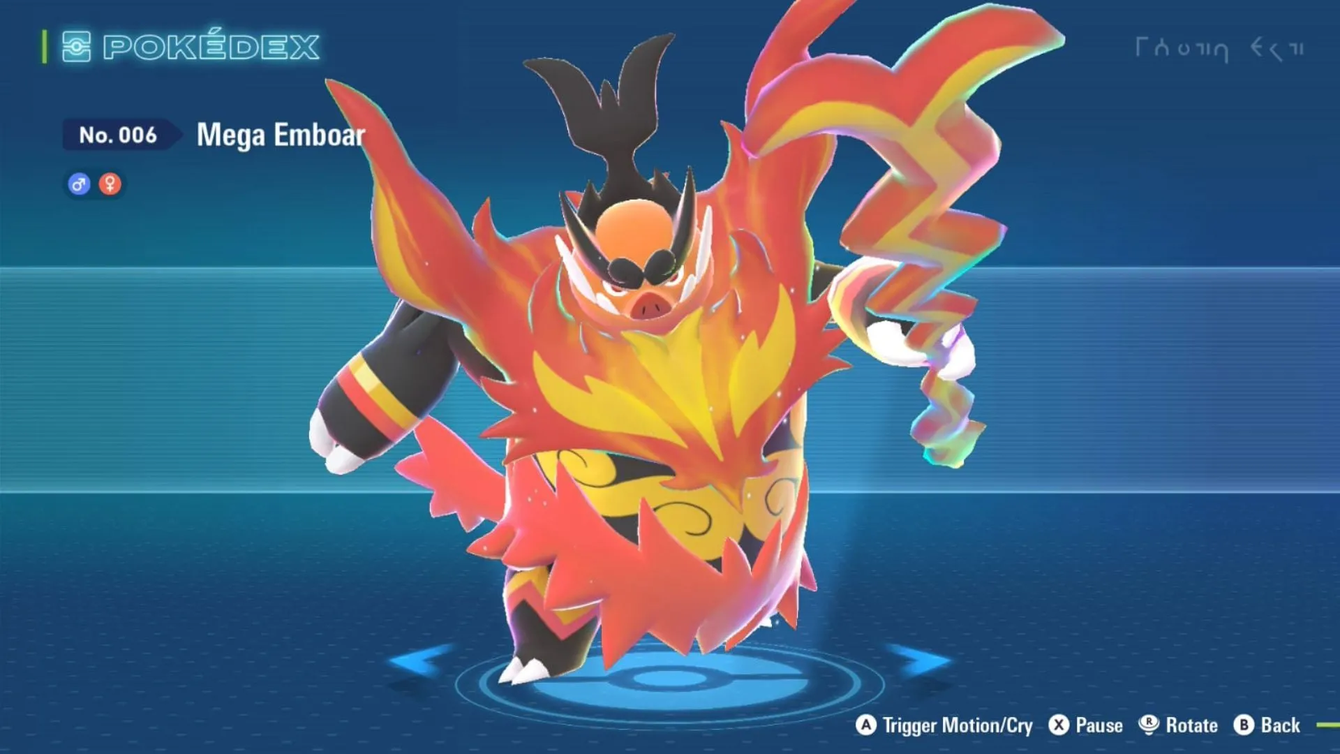 Mega Emboar cầm thương lửa trong Pokemon Legends: Z-A, Fire/Fighting mạnh mẽ