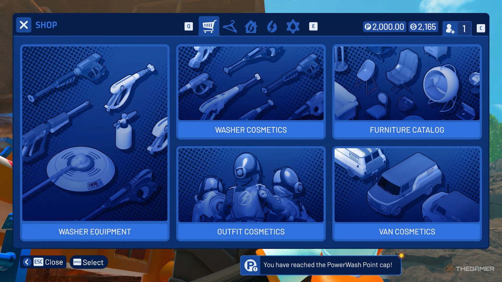 Menu tuỳ chỉnh trang phục và thiết bị trong PowerWash Simulator 2