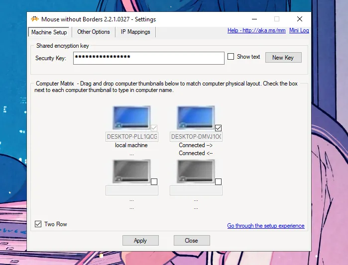 Minh họa bố cục hai hàng màn hình khi dùng nhiều máy với Mouse Without Borders