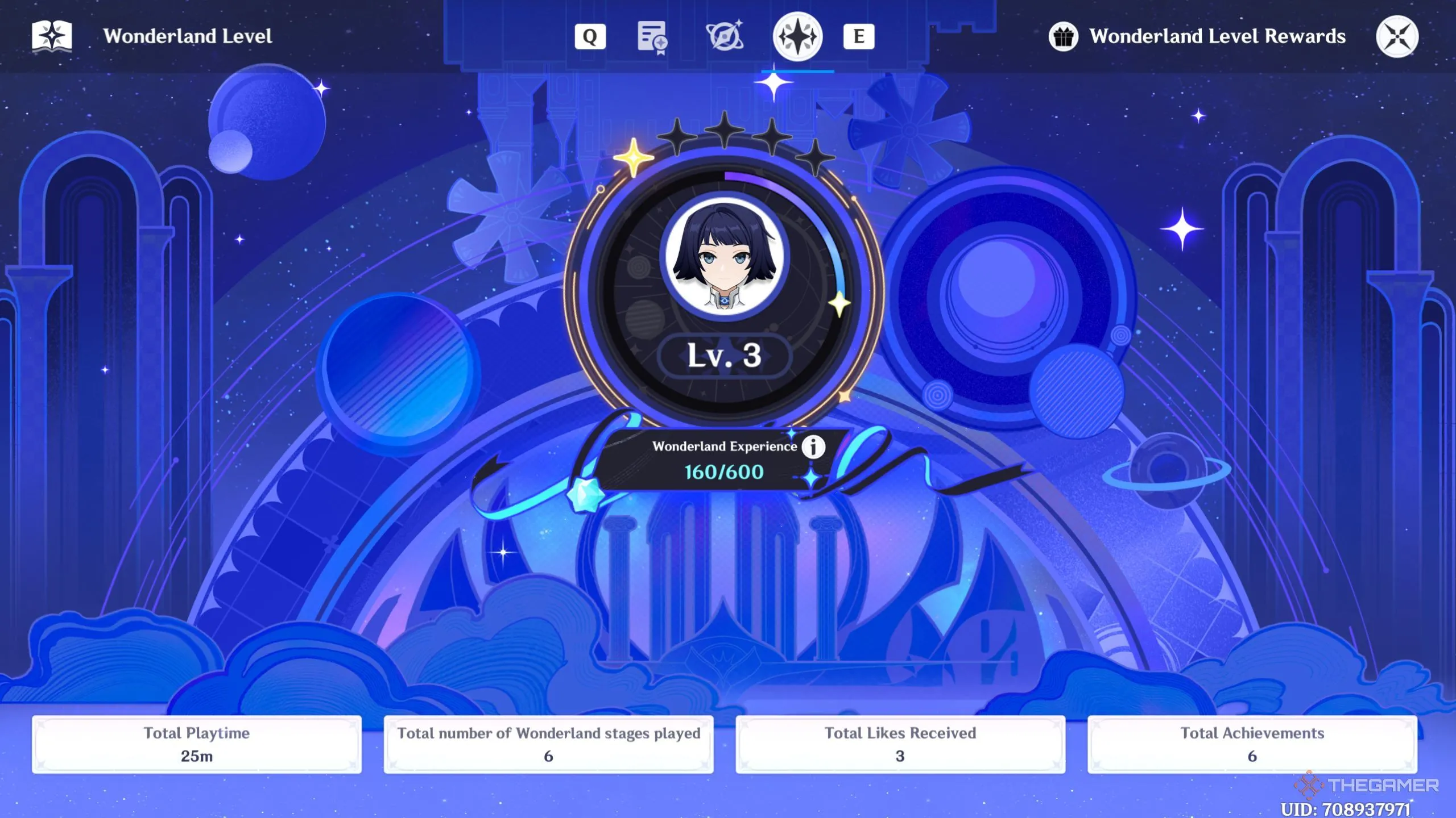 Minh hoạ giao diện hiển thị mức Wonderland level trong Genshin Impact