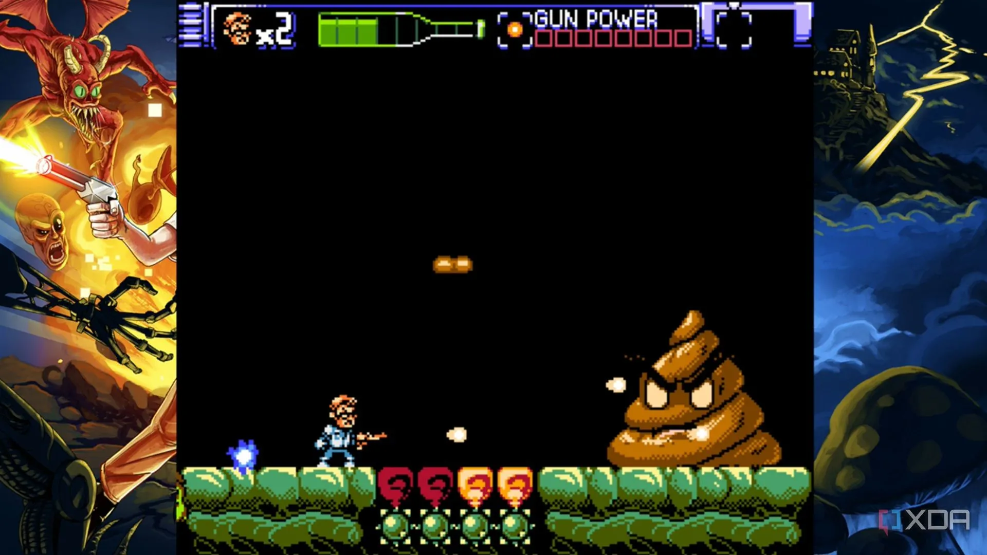 Mini boss trong Angry Video Game Nerd 8-Bit, cảnh vật mang đậm phong cách retro