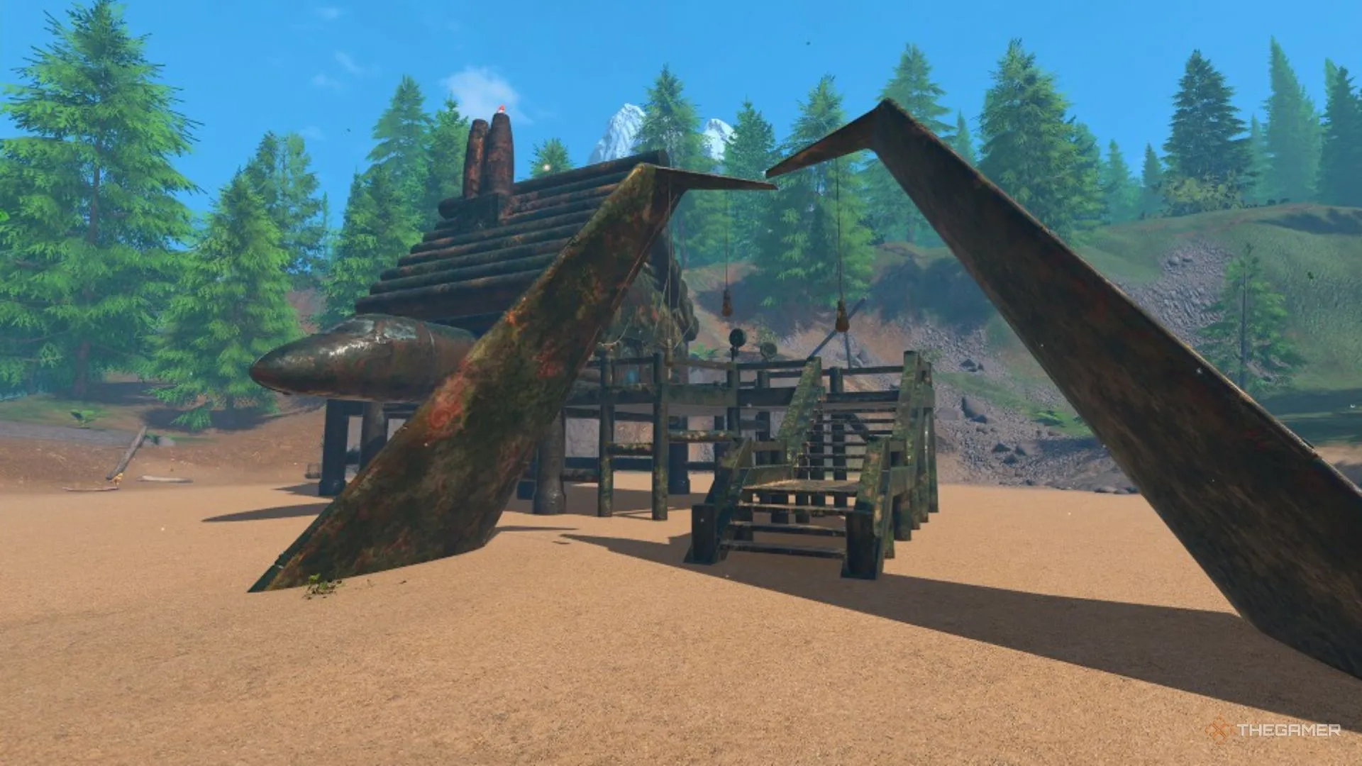 Ngôi nhà ghép từ xác máy bay dựng trên cọc giữa rừng trong PowerWash Simulator 2