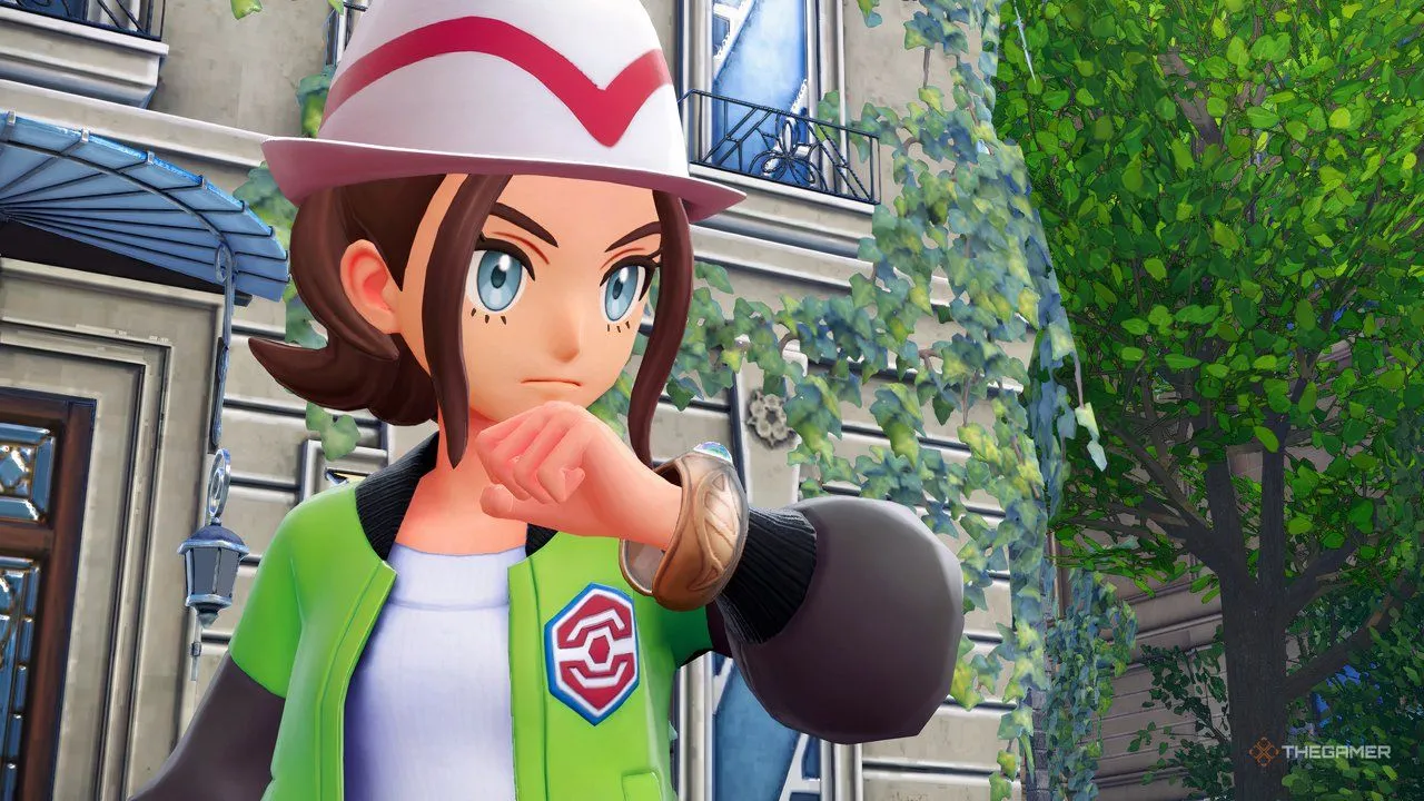 Nhân vật khoe Mega Bracelet trong Pokemon Legends: Z-A, một chi tiết thiết kế nhân vật nổi bật của trò chơi.