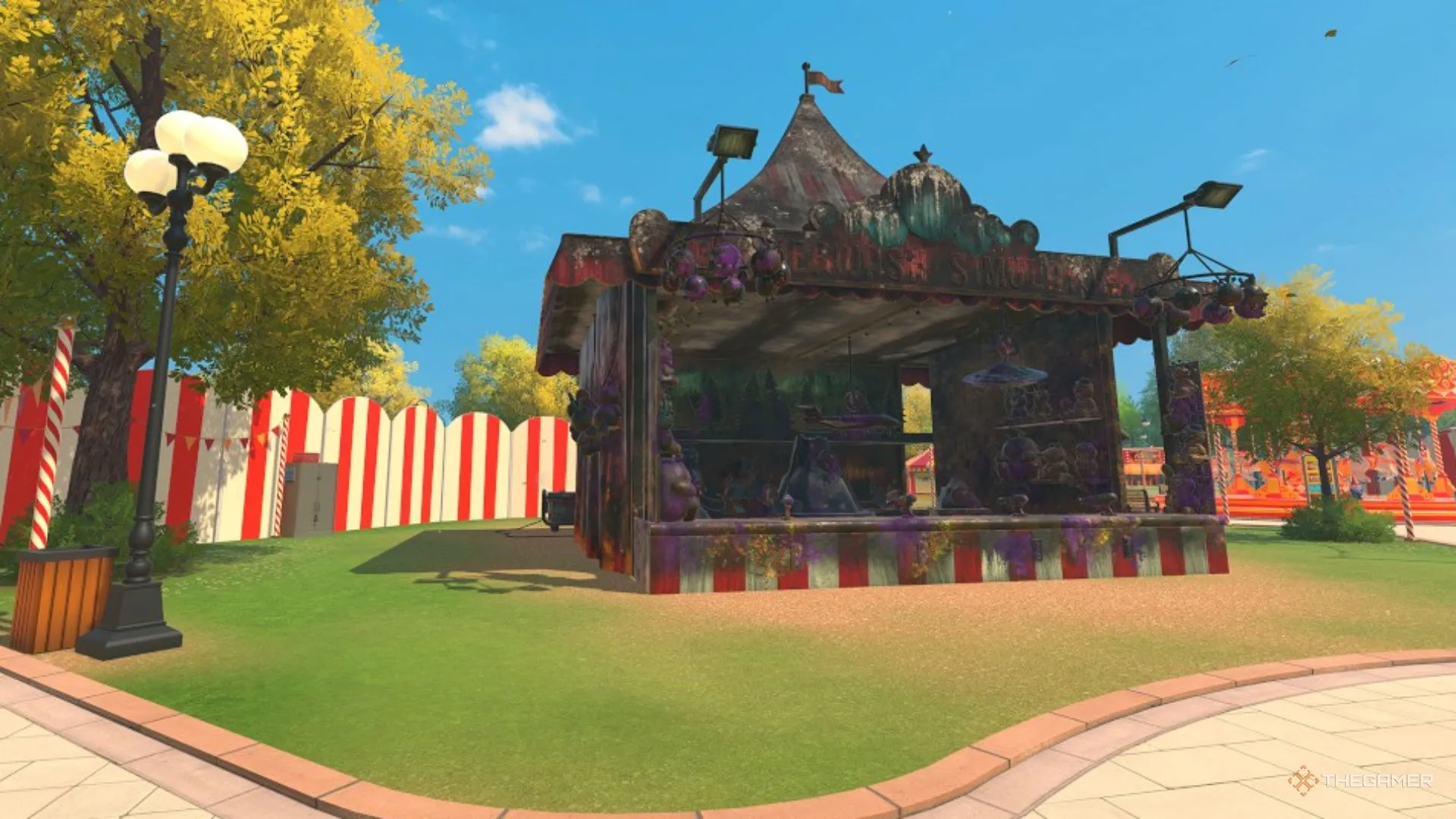 Quay cảnh gian bắn súng hội chợ đầy vết bẩn giữa công viên sạch trong PowerWash Simulator 2