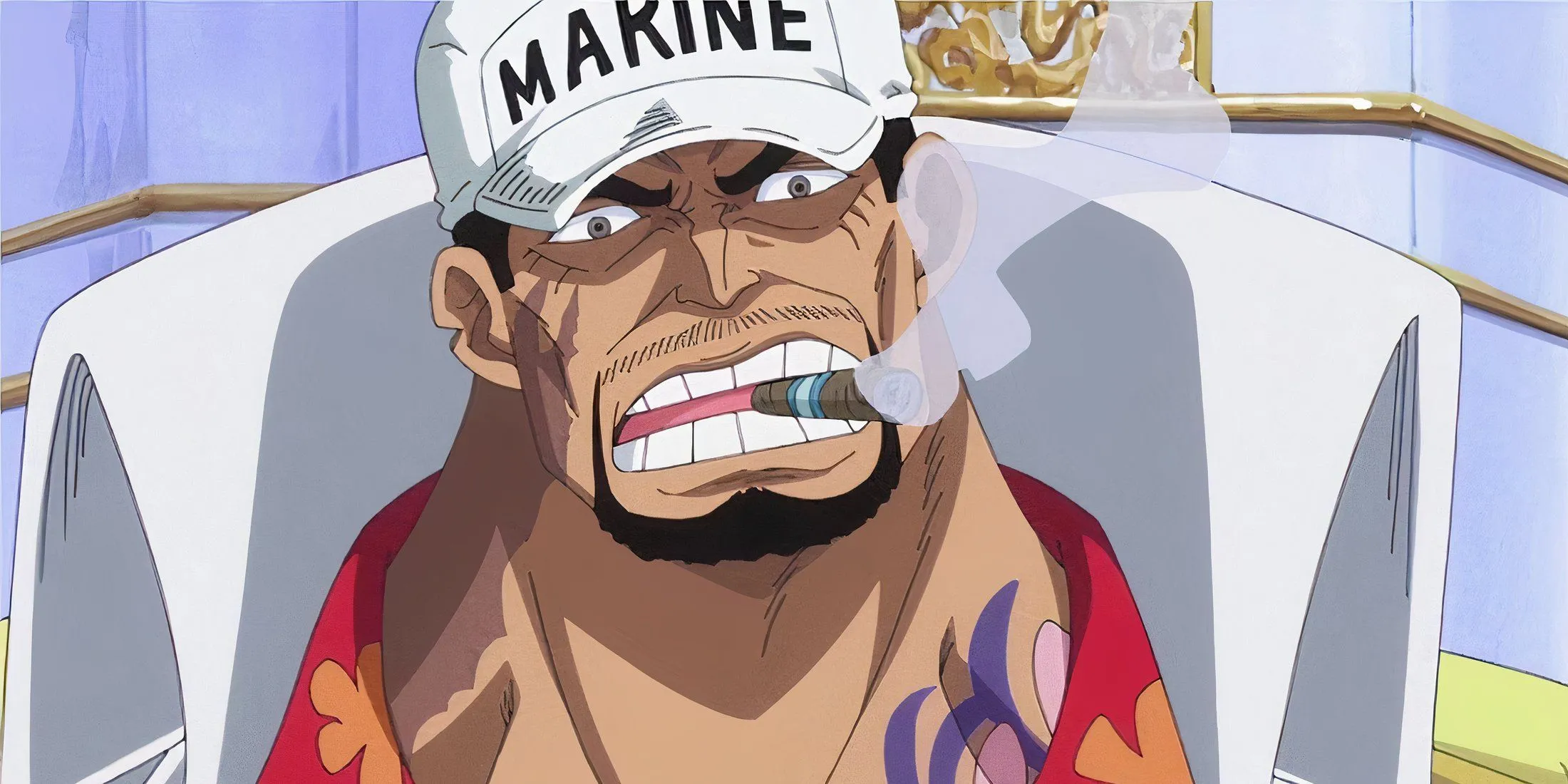 Sakazuki (Akainu) với điếu thuốc, biểu tượng của công lý nghiêm khắc và magma nguy hiểm