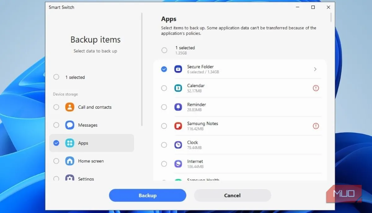 Sao lưu Secure Folder và dữ liệu game bằng Samsung Smart Switch trên PC giúp khôi phục sau khi đổi máy hoặc reset