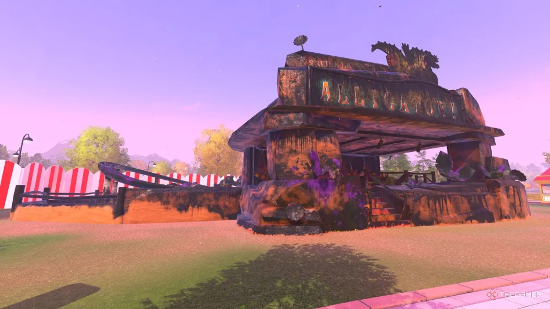 Tàu lượn chủ đề cá sấu phủ đầy bùn đất trong PowerWash Simulator 2