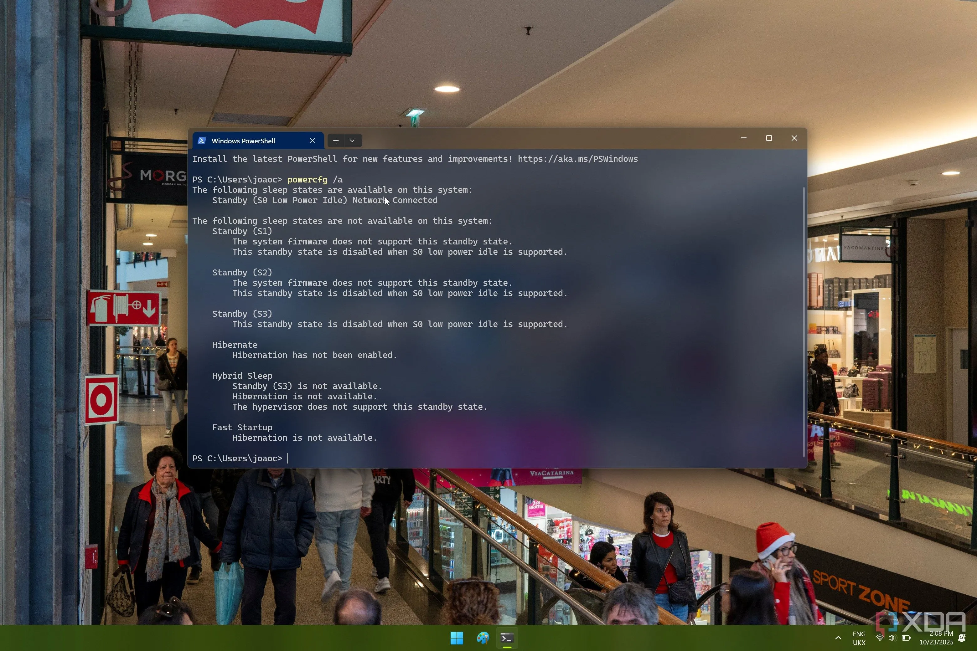 Terminal Windows 11 hiển thị các trạng thái ngủ và hỗ trợ S3 hay không