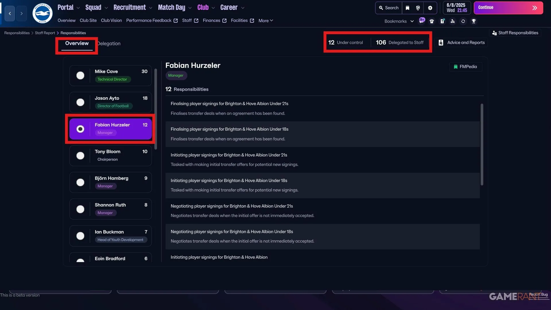 Tổng quan phân quyền staff trong Football Manager 26