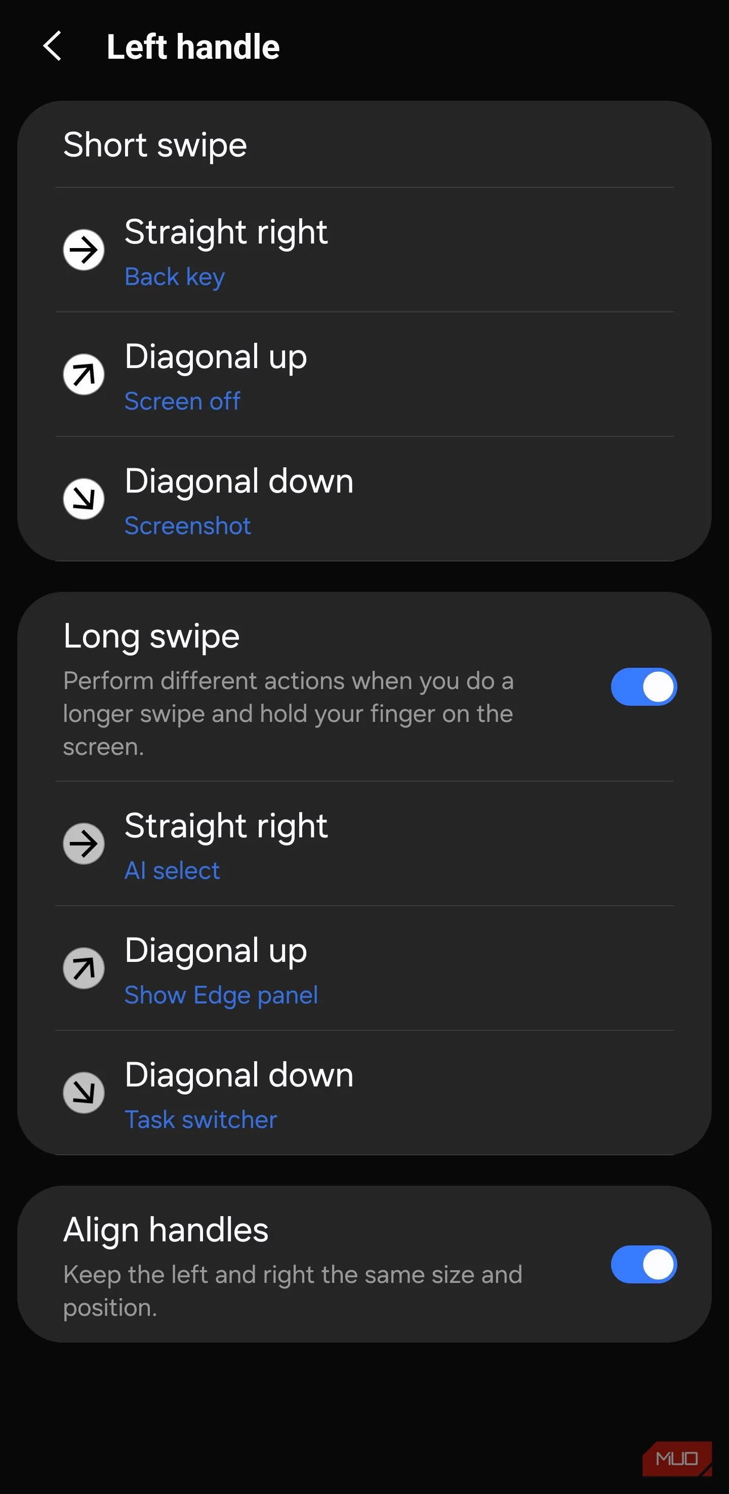 Tùy chọn cử chỉ tay trái trong One Hand Operation + cho phép gán hành động